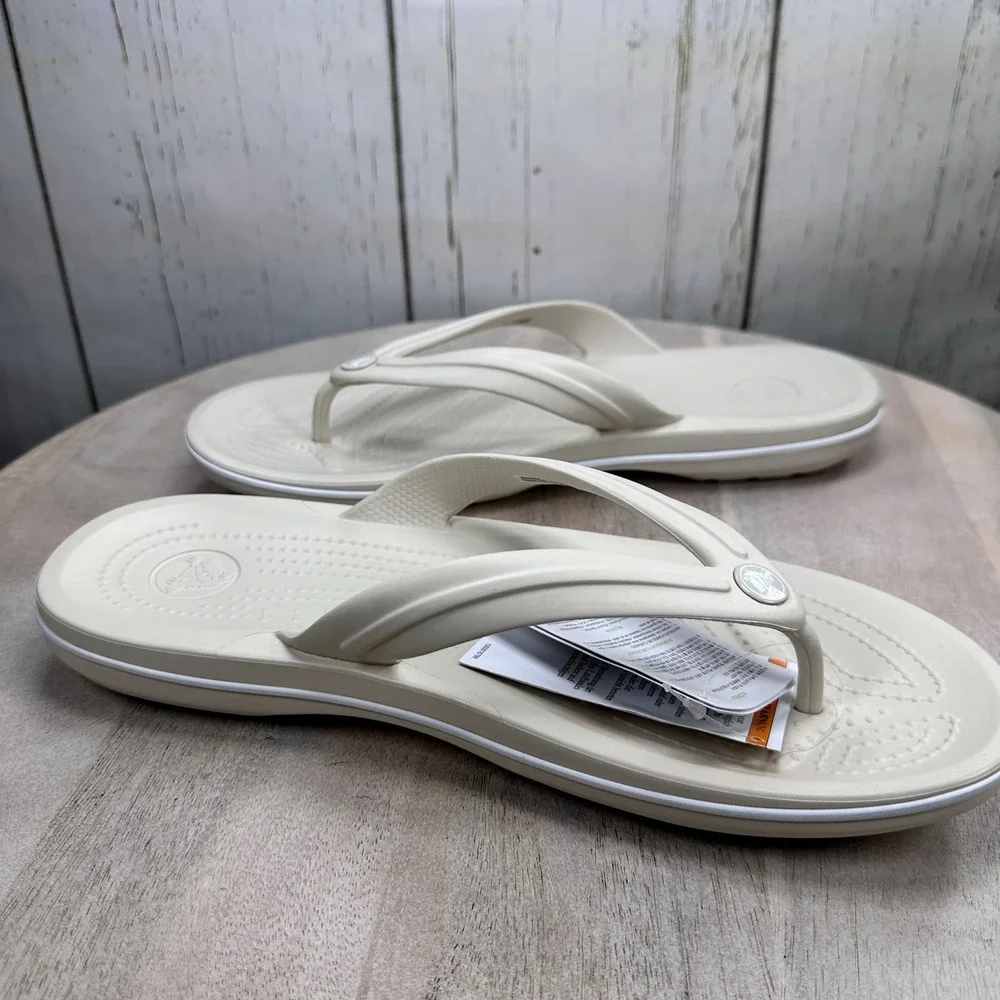 Crocs Crocband Flip Stucco White Unisex Mens 10 Womens 12 Sandals 11033-171 NEW